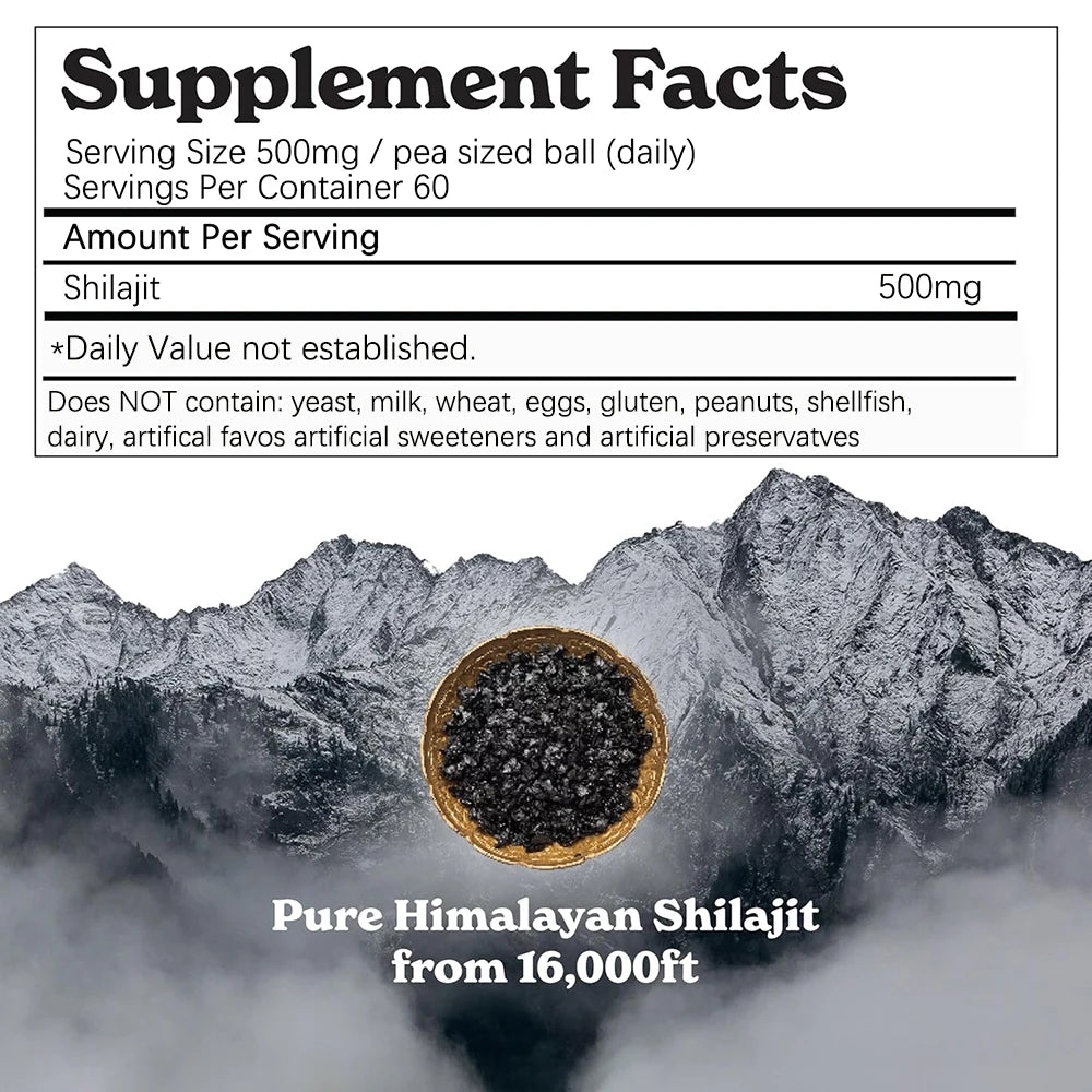 Himalayan Shilajit Resin High Potency Shilajit Supplement for Energy Boost & Immune Support, 85+ Trace Minerals, 60 Servings