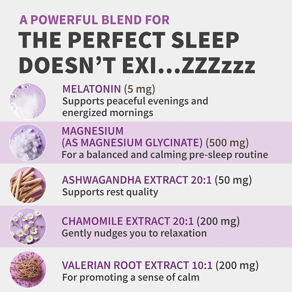 12-in-1 Melatonin 5mg Sleep Capsules 90pcs Vegan, Non-GMO, For Sleep, Stress & Mood Support - Natural Sleep Aids for Adults