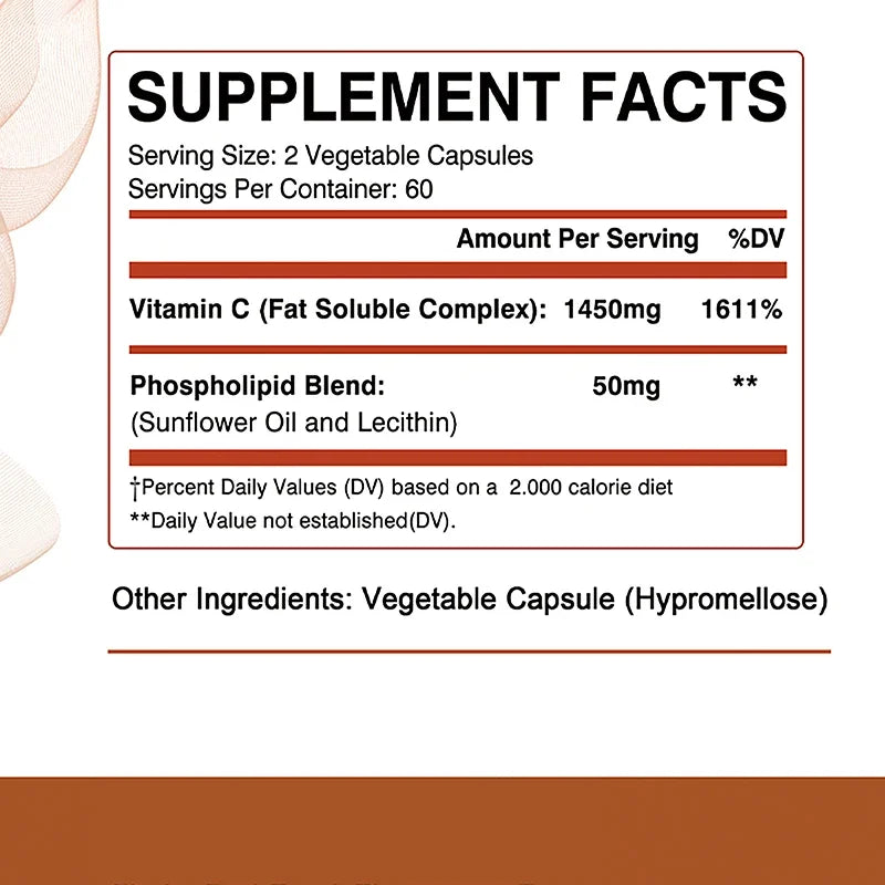 Liposomal Vitamin C - Promotes Collagen Production, Antioxidant, Boosts The Immune System - 120 Capsules