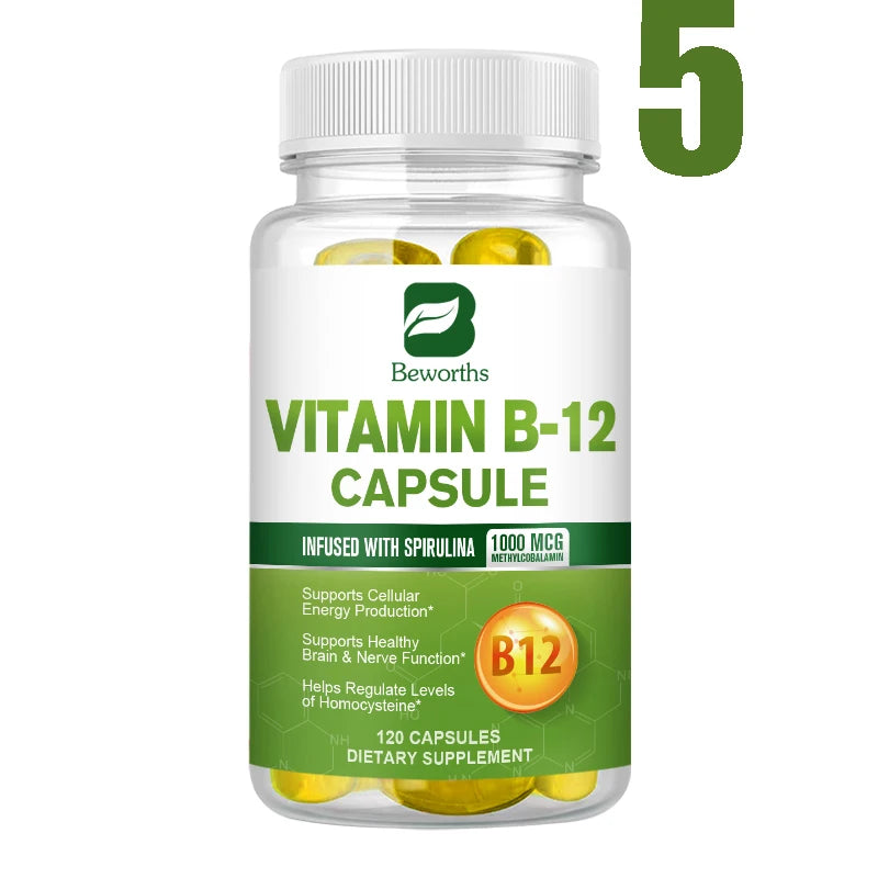 BEWORTHS 1000mcg Organic Vitamin B12 Capsules Support Cellular Energy Production, Brain and  Nervous System Health 120PCS