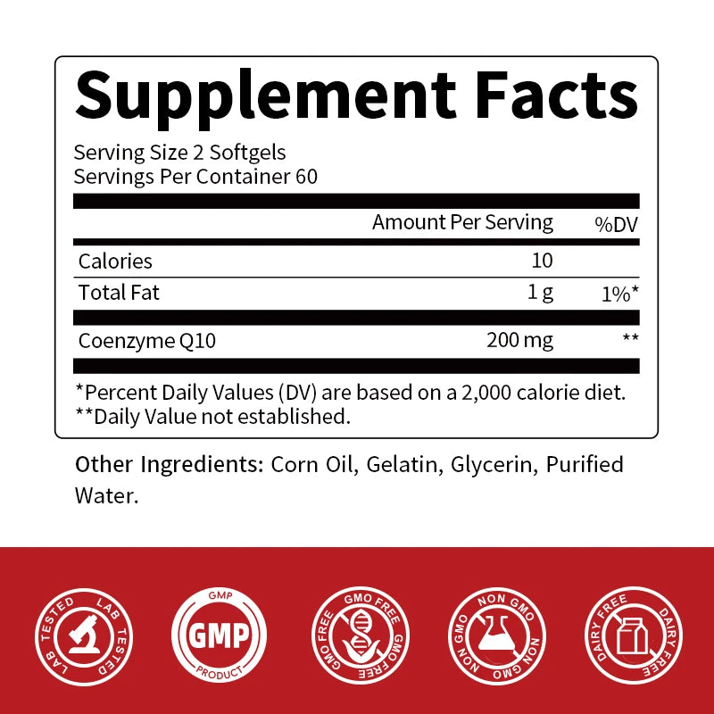 High absorption CoQ10 200MG-CoQ10 supplement 120 pills for heart health &energy production-enhanced CoQ10 nutritional supplement