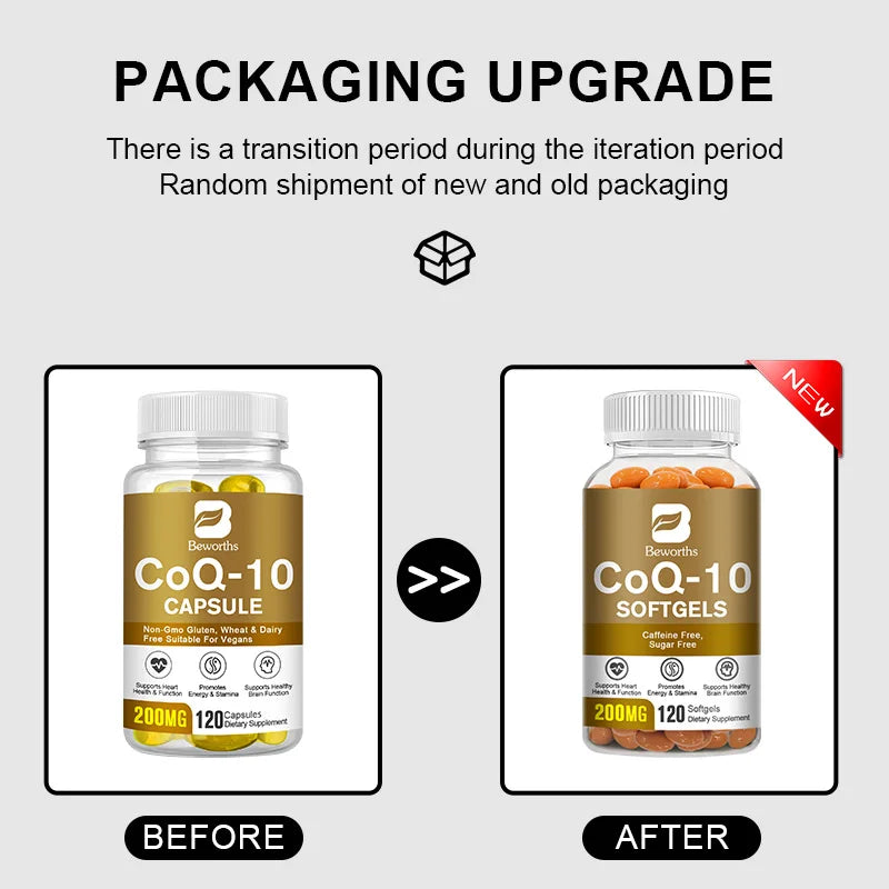 BEWORTHS Coenzyme Q10 Capsules COQ10 Health Supplement for Adult Enhance Heart Function Support Brain and Skin Health