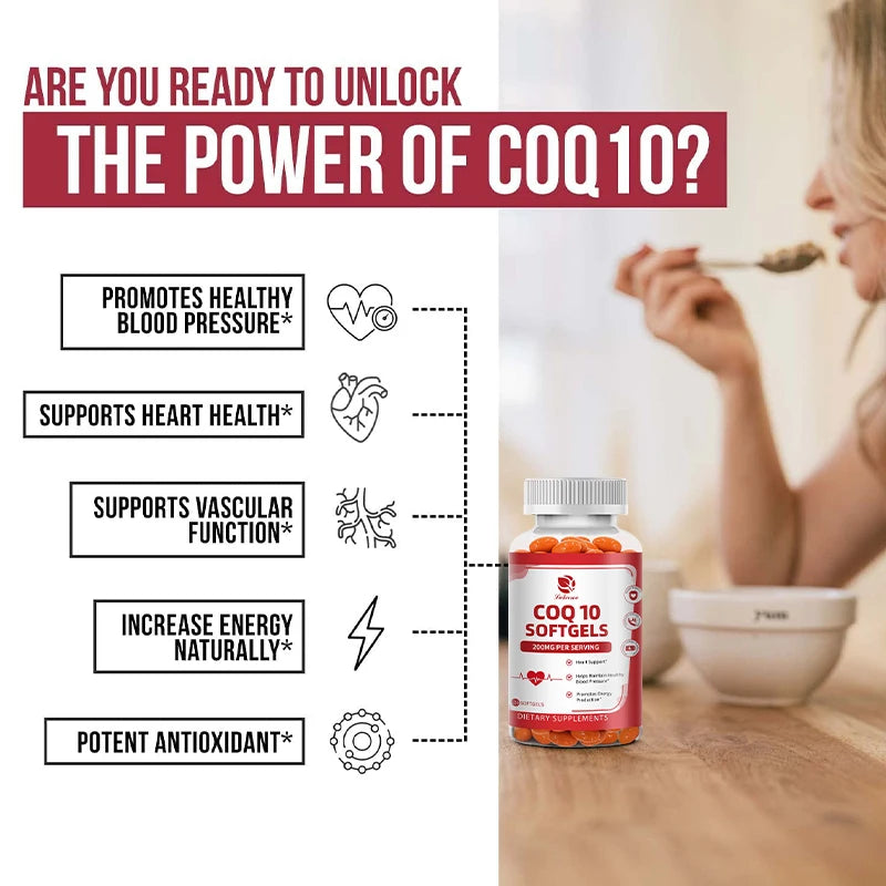 High absorption CoQ10 200MG-CoQ10 supplement 120 pills for heart health &energy production-enhanced CoQ10 nutritional supplement