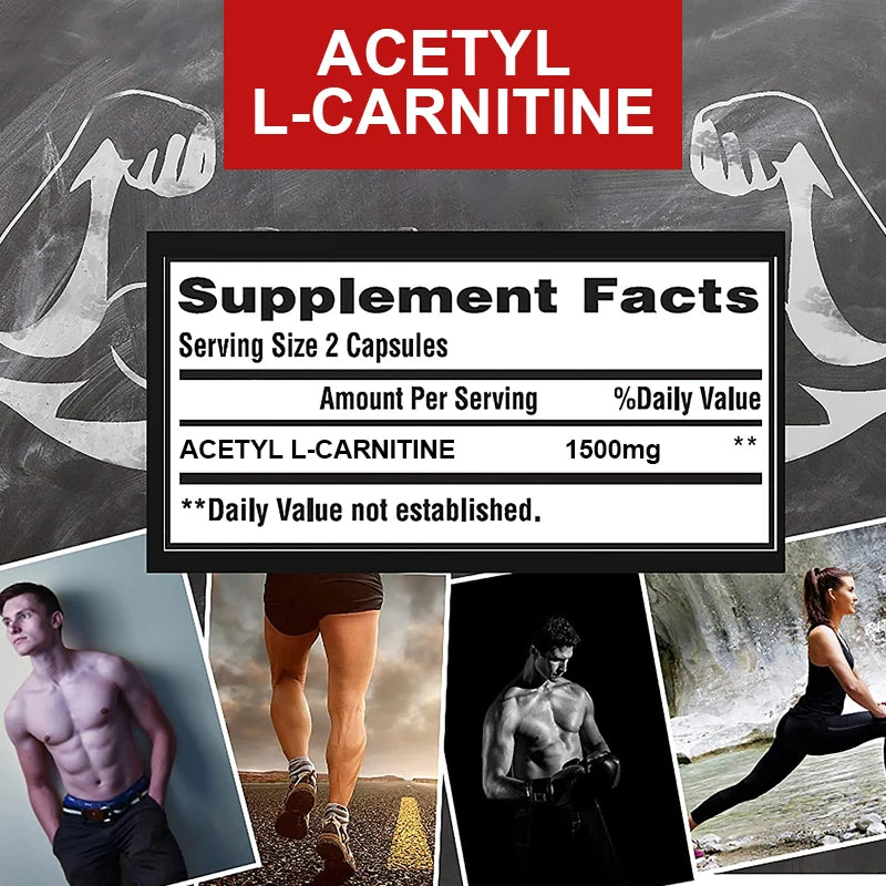 Acetyl L-Carnitine Capsules 1500 mg, Energy Supplement, Memory Supplement – Free Form Amino Acid, Nitric Oxide Support