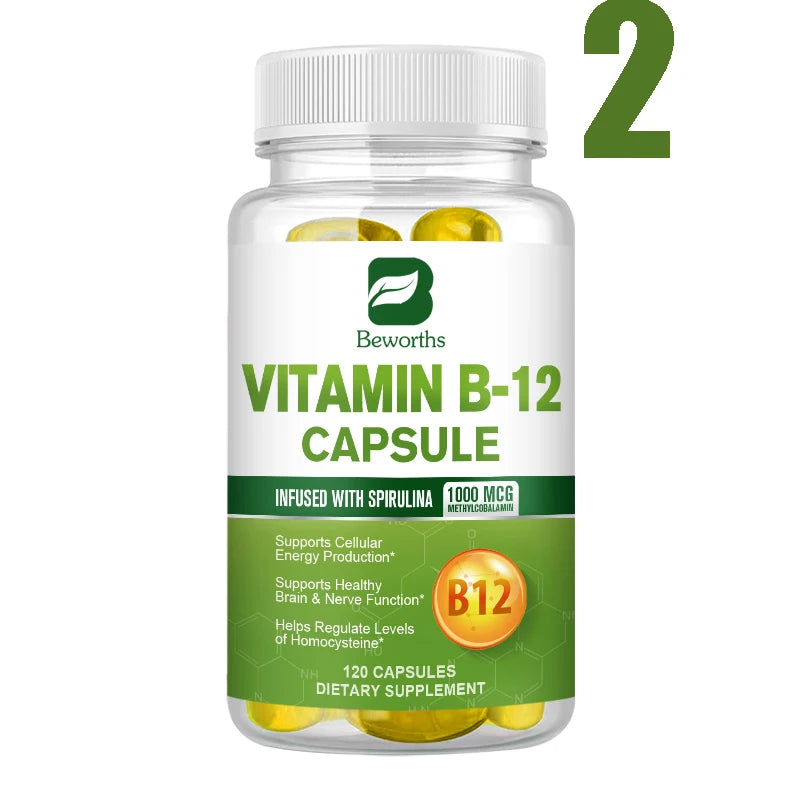 BEWORTHS 1000mcg Organic Vitamin B12 Capsules Support Cellular Energy Production, Brain and  Nervous System Health 120PCS
