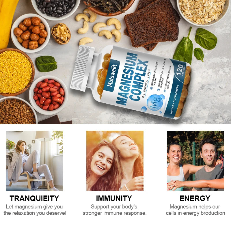 Complex Magnesium Capsule Supplements, Nervous System, Muscle And Bone Support Sleep, Energy, Leg Cramps, Headaches
