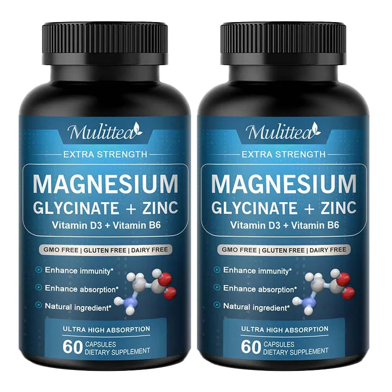 Mulittea 500mg Glycine Magnesium with Zinc,Vitamin D3 B6 Health for Bones and Teeth Health Helps Natural Sleep Relieve stress