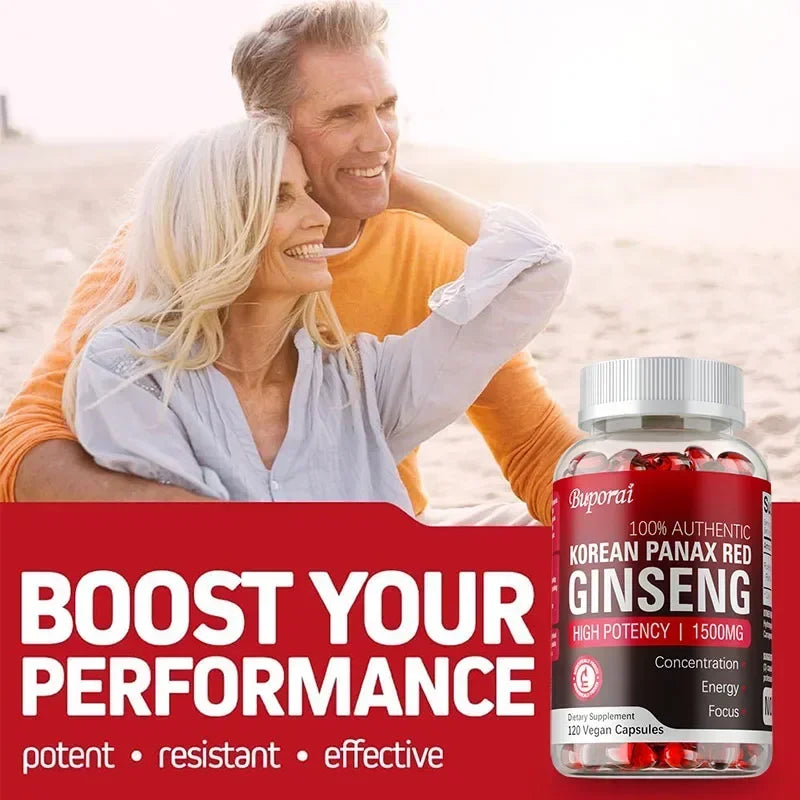 Korean Red Panax Ginseng Supplement - Enhances Endurance,Strength and Mood Balance Strong for Energy, Stamina and Focus - 120pcs
