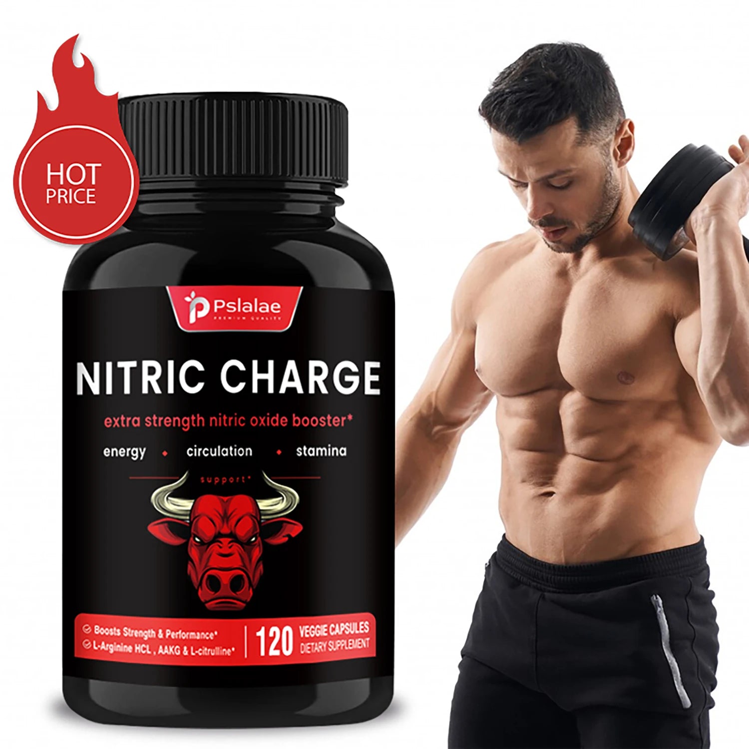 Nitric Charge - with L-Arginine, L-Citrulline - Improve Endurance, Muscle Mass, and Athletic Performance - 120 Capsules