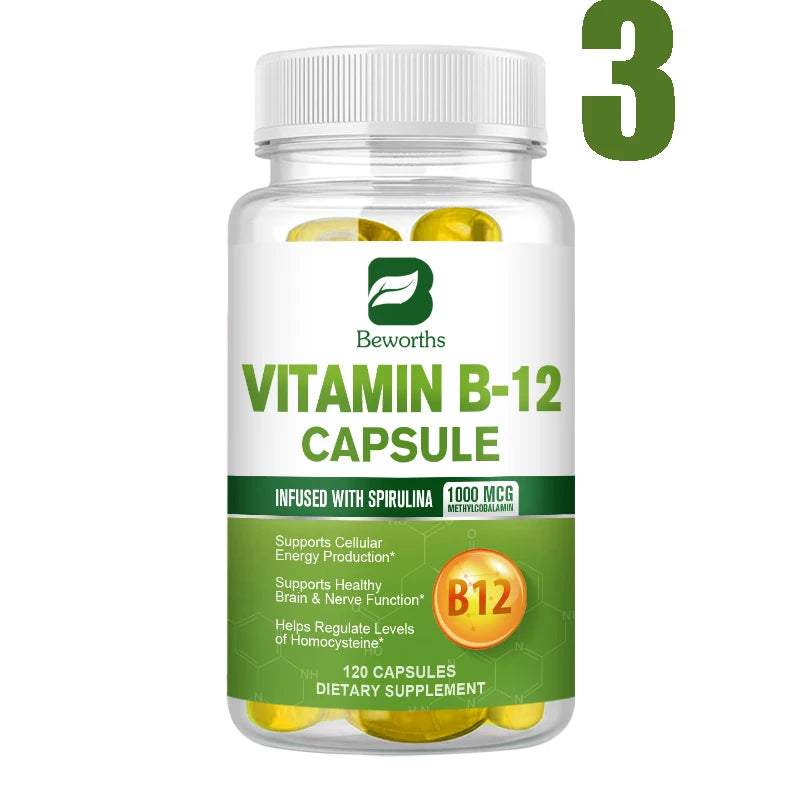BEWORTHS 1000mcg Organic Vitamin B12 Capsules Support Cellular Energy Production, Brain and  Nervous System Health 120PCS