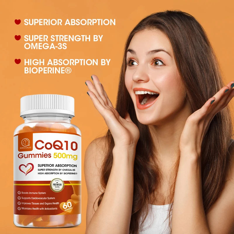 BBEEAAUU 500mg Coenzyme Q10 (CoQ10) Gummies Heart Health, Antioxidant Support - Non GMO