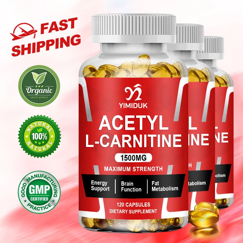 Acetyl L-Carnitine Capsules 1500 mg, Energy Supplement, Memory Supplement – Free Form Amino Acid, Nitric Oxide Support