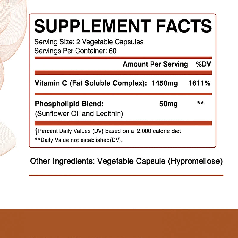 Liposomal Vitamin C - Promotes Collagen Production, Antioxidant, Boosts The Immune System - 120 Capsules