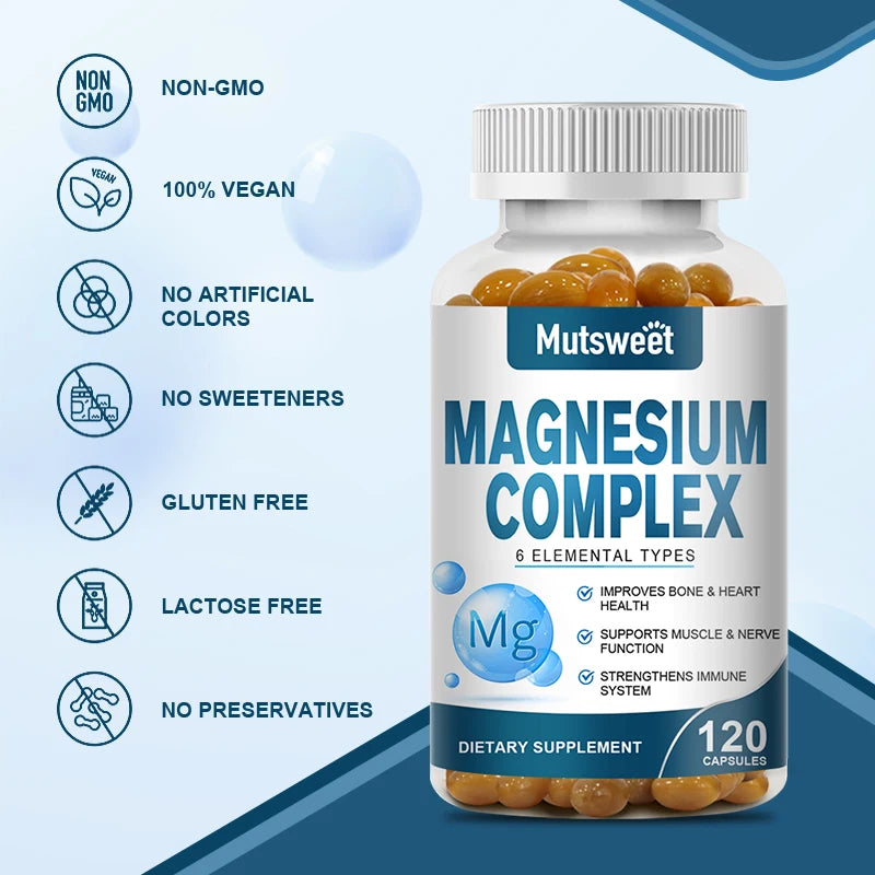 Complex Magnesium Capsule Supplements, Nervous System, Muscle And Bone Support Sleep, Energy, Leg Cramps, Headaches