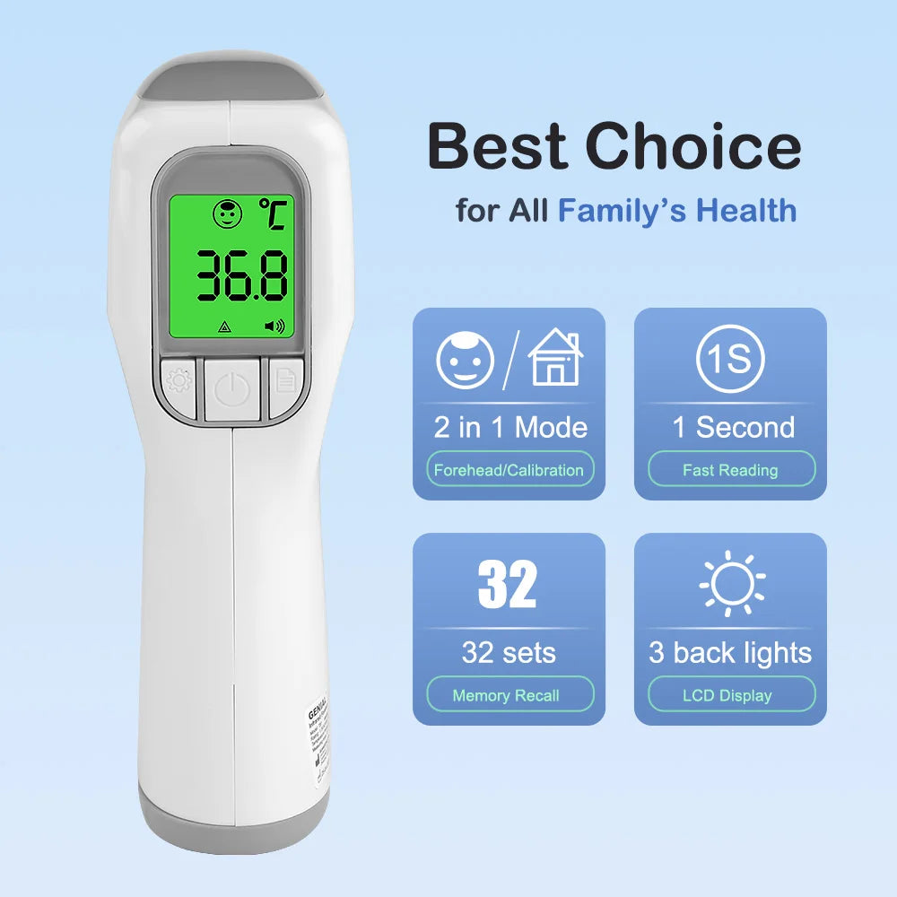 Medical No-Touch Thermometer for Adults and Kids, 1-Second Fast Reading, Color-Coded Fever Alarm, Silent Mode