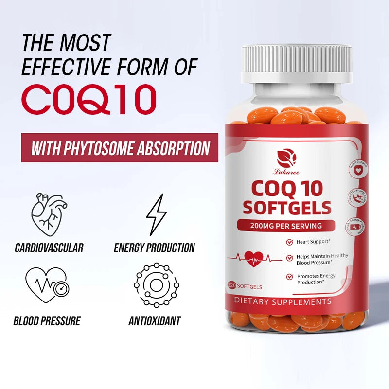 High absorption CoQ10 200MG-CoQ10 supplement 120 pills for heart health &energy production-enhanced CoQ10 nutritional supplement