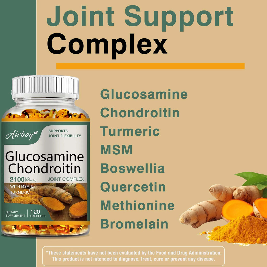 Glucosamine Chondroitin - Joint Complex Supplement, Strengthen Bones, Joint Health, Bone Density - 120 Capsules