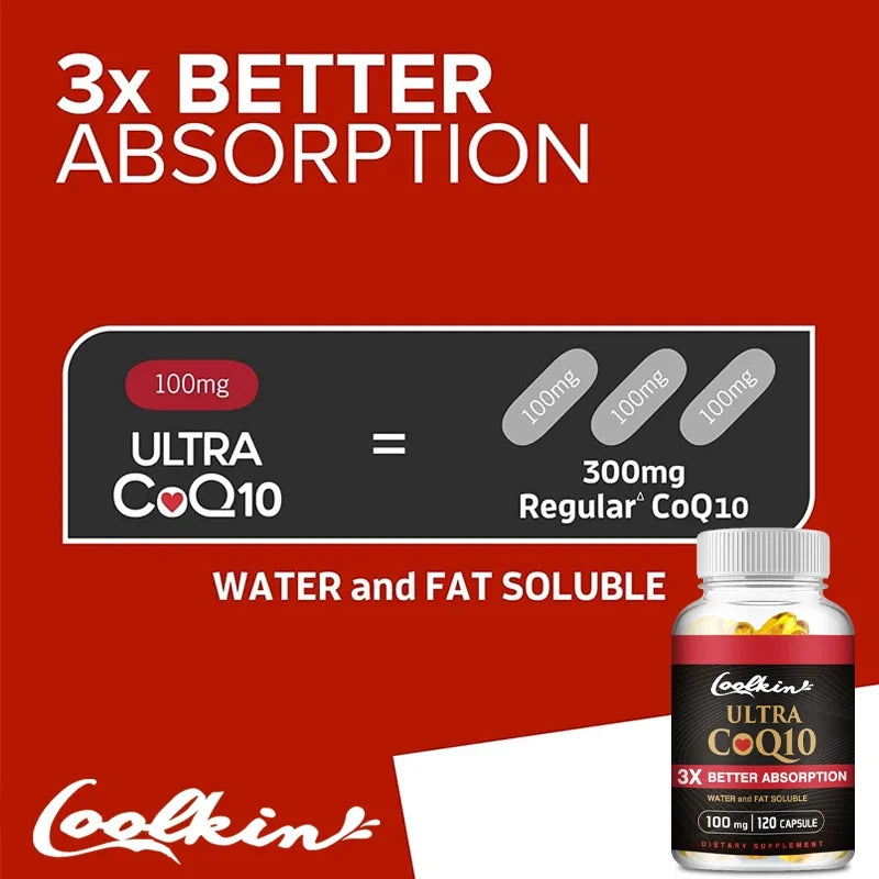 Ultra CoQ10 Supplements - Provides Energy, Supports Heart and Cardiovascular Health, Antioxidant - 120 Capsules