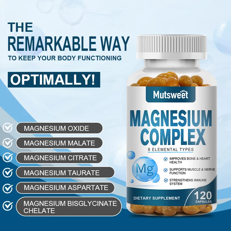Complex Magnesium Capsule Supplements, Nervous System, Muscle And Bone Support Sleep, Energy, Leg Cramps, Headaches