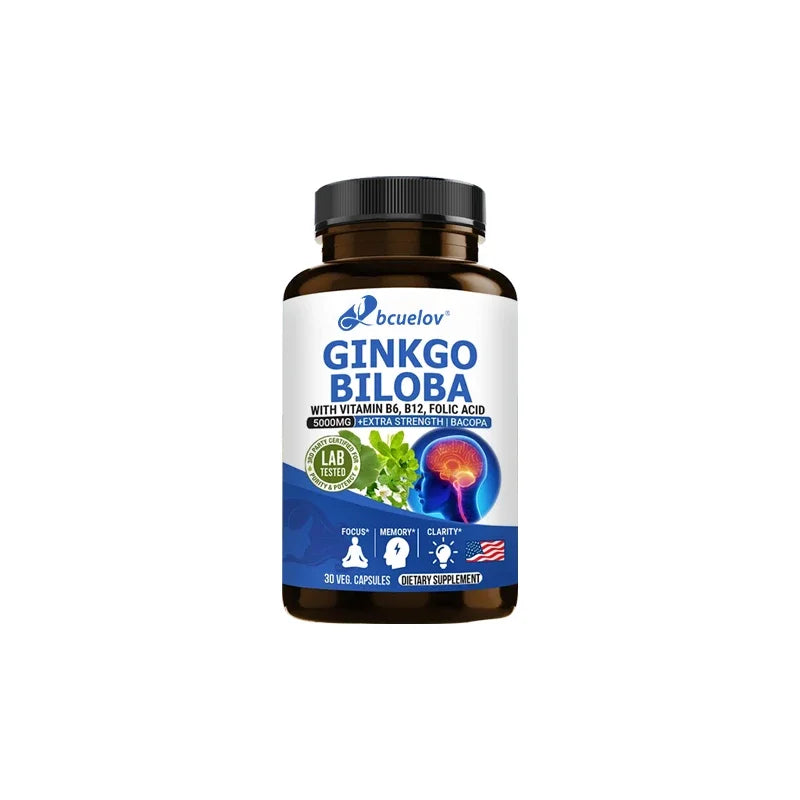 Ginkgo Biloba 5000mg Supplement - with Vitamin B6 B12 Folic Acid - Brain Memory Mental Clarity Alertness Energy Mood Support