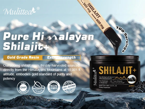 Mulittea 100% Pure shilajits with 85+ Trace Minerals & Fulvic Acid Support Immune and Metabolic Health Brain Focus and Memory