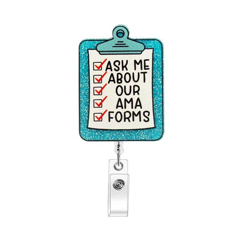 New Glitter Acrylic Medicine Bottle Badge Reel Retractable ID Badge Holder With 360 Rotating Alligator Clip Name Holder