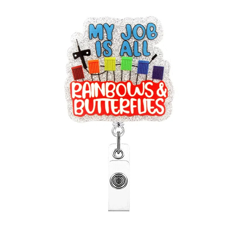 New Glitter Acrylic Medicine Bottle Badge Reel Retractable ID Badge Holder With 360 Rotating Alligator Clip Name Holder