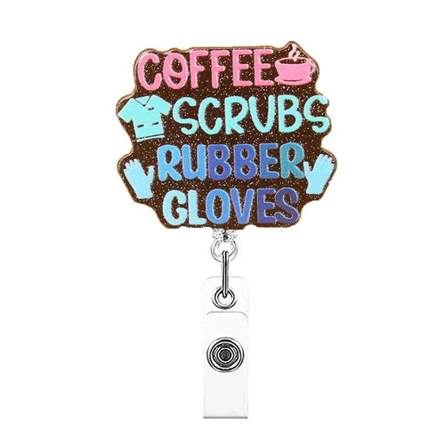 New Glitter Acrylic Medicine Bottle Badge Reel Retractable ID Badge Holder With 360 Rotating Alligator Clip Name Holder